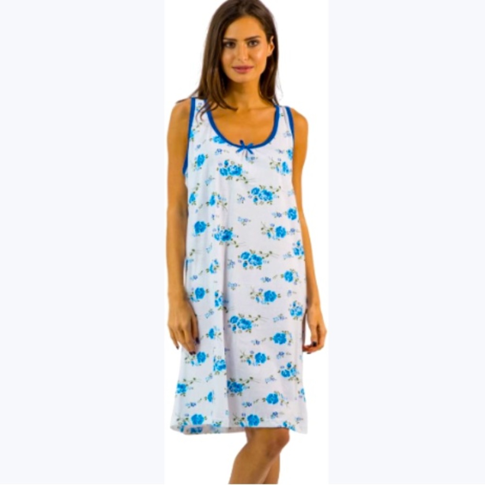 LATI FASHION NWT Casual Nights cotton floral sleeveless nightgown blue flowers